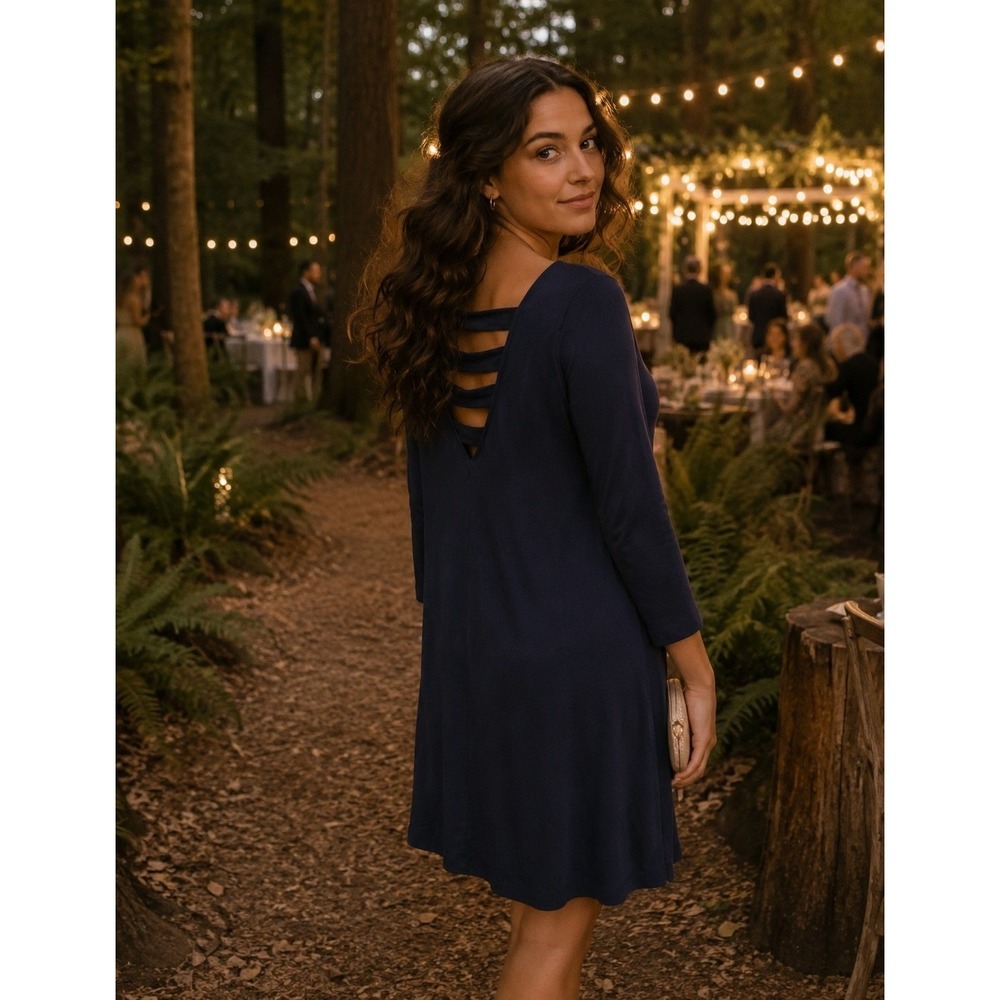 Lilly Pulitzer Medium Shift Navy Blue Strappy Ladder Back Long Sleeve #1091